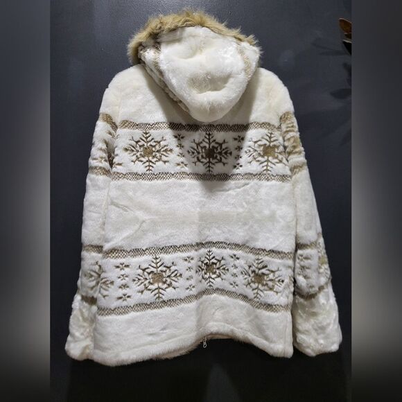 Guide Gear Faux Fur Plush Nuetral Tan White Sz L Hooded Coat - Picture 2 of 14